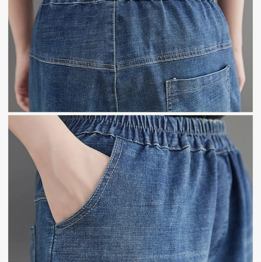 BUY 4 $38.....NWT ELASTIC WAIST DENIM PANTS - Picture 7 of 8